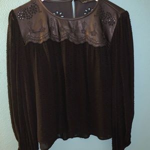 Zara Faux Leather Detail Top